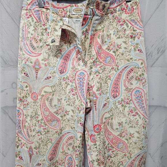 Vintage Talbots Pink Cream Paisley Boho Cropped Straight Leg Chino Pants Size - Picture 7 of 16
